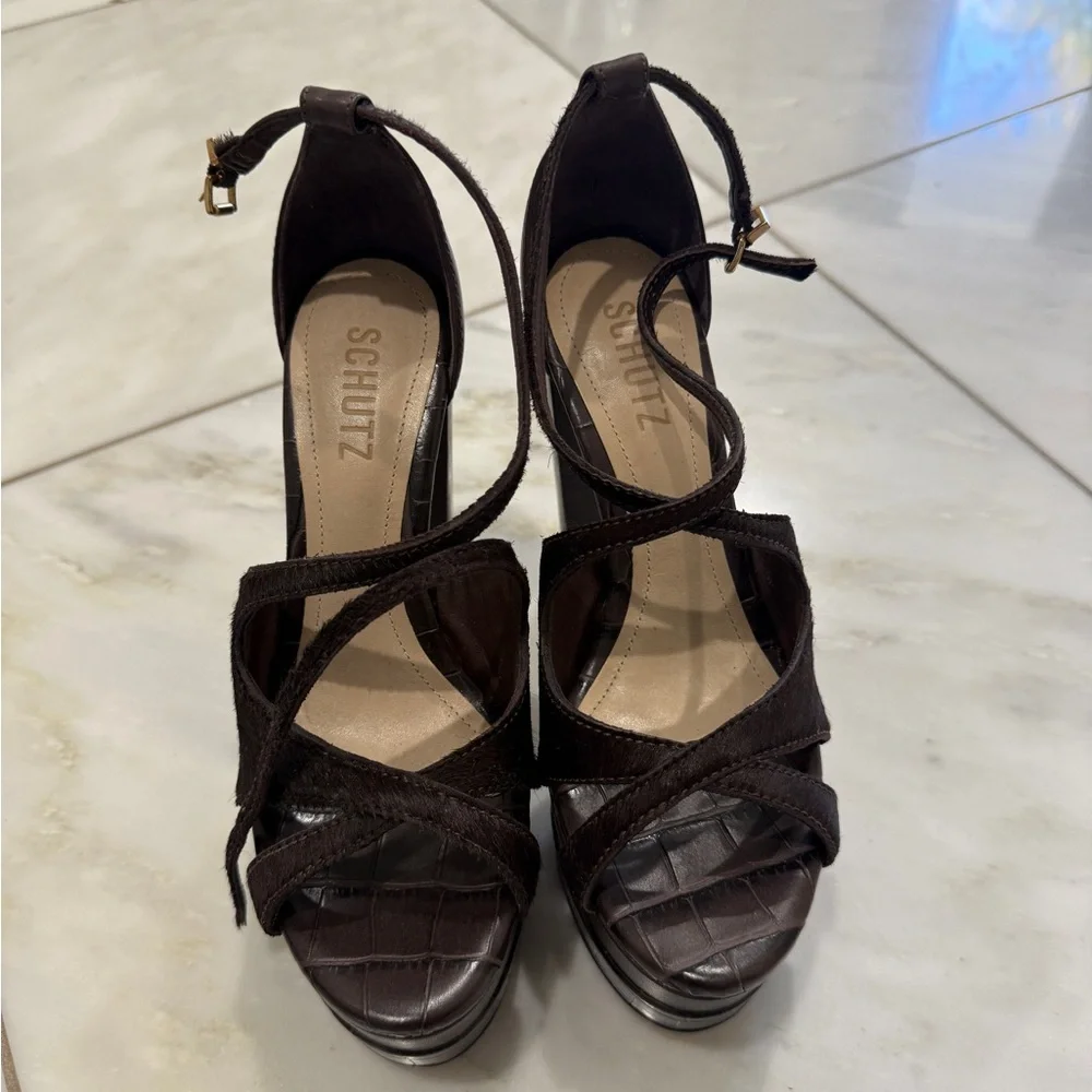 SCHUTZ vintage Dark Brown Platform high heels Sandals - Picture 3 of 7